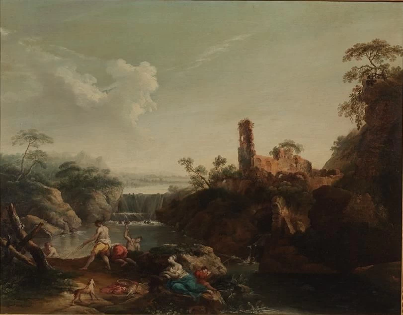 Vincenzo Martinelli-Paesaggio fluviale con pescatori